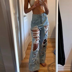 Flare High Waisted Ripped Jeans